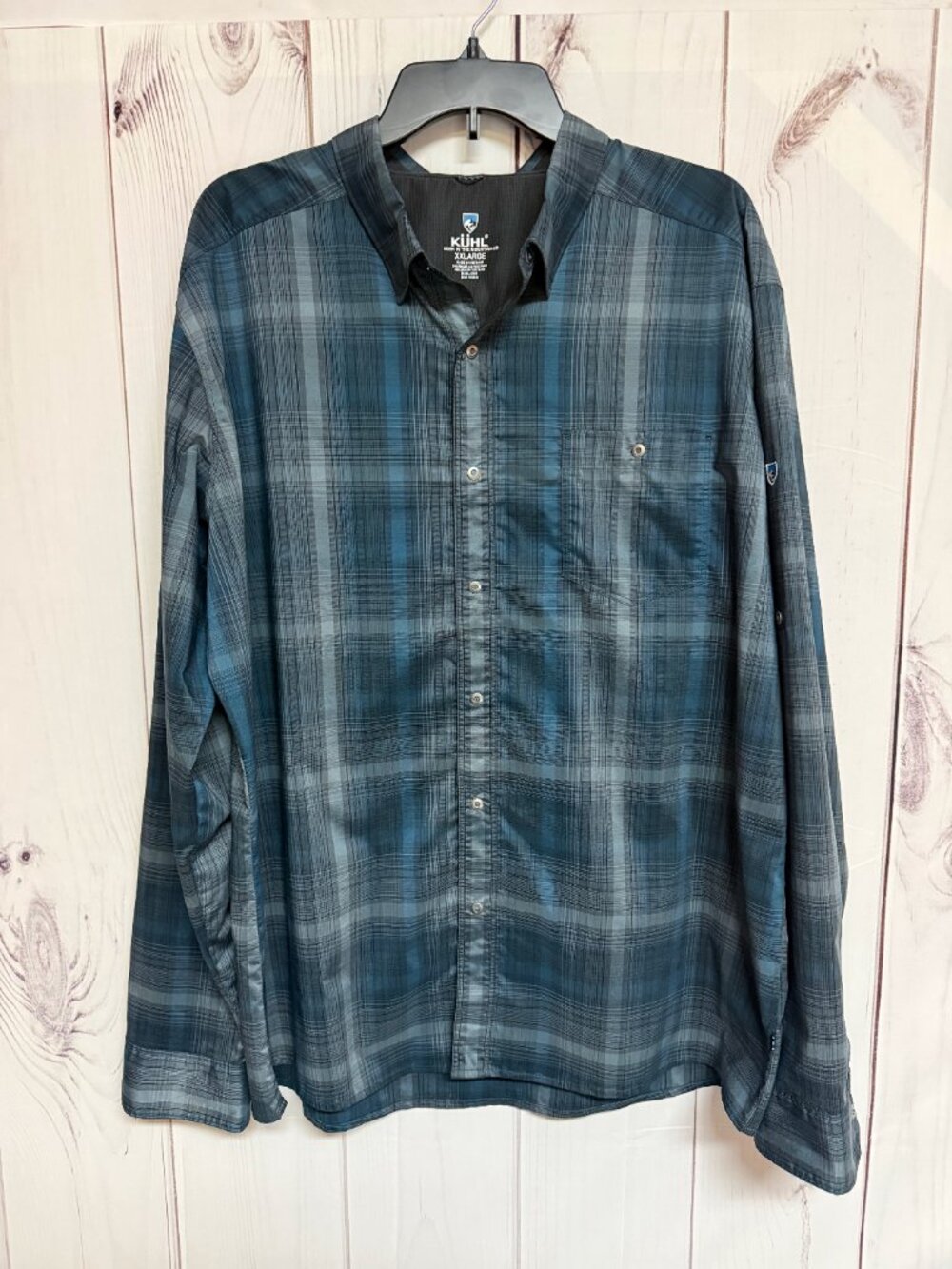 KÜHL Men’s Response Lite Shirt XXL Blue‎ Black Plaid EUC